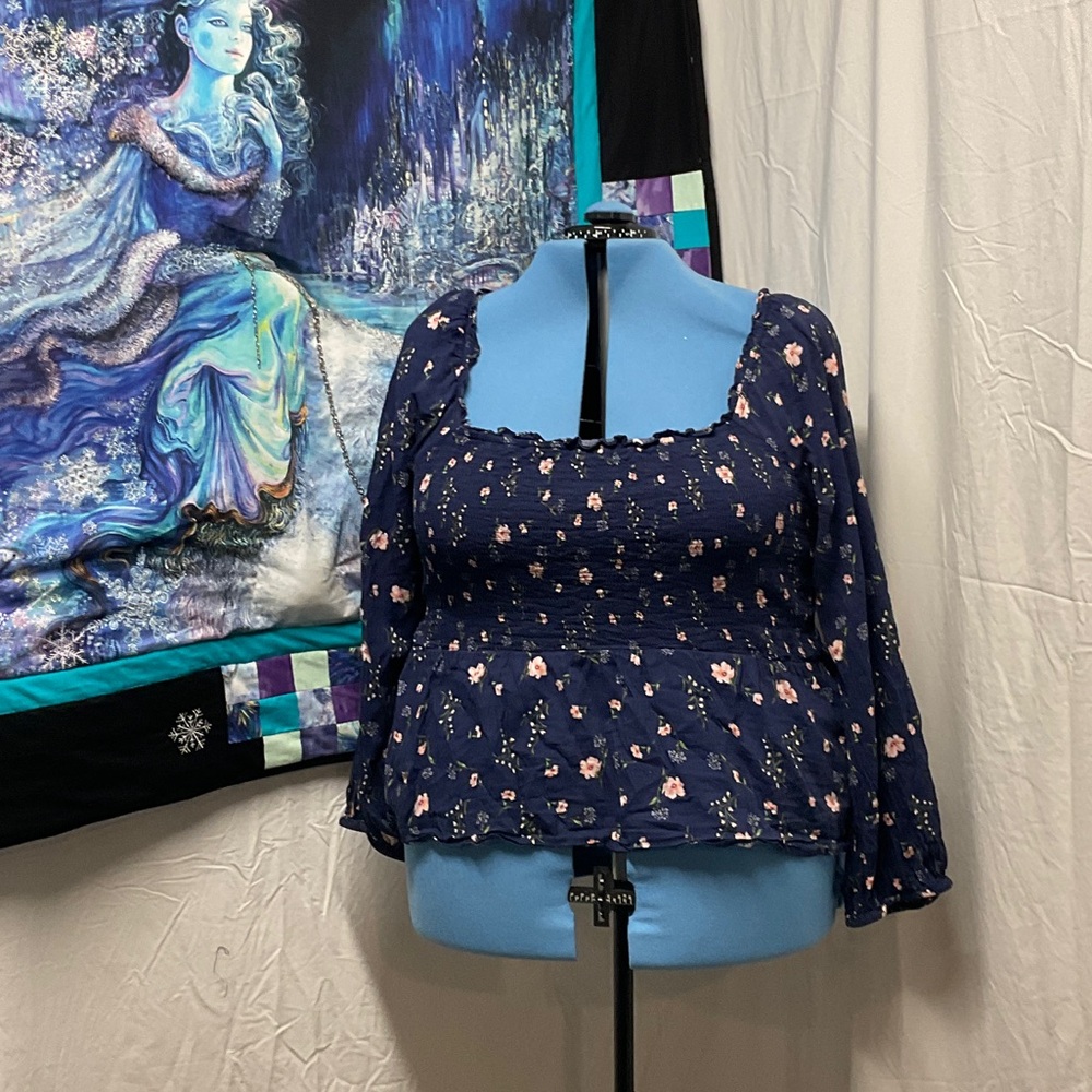 Old Navy Navy Blue Floral Blouse